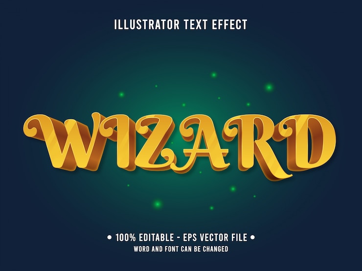 Vector efecto de texto editable del asistente mágico dorado