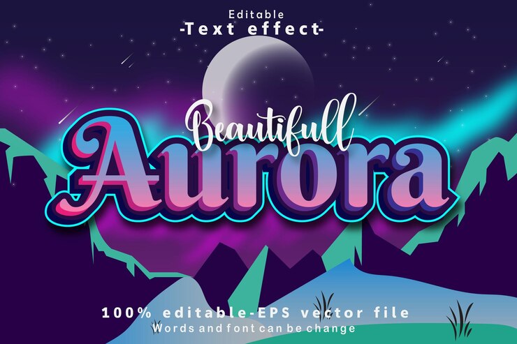 Vector efecto de texto editable aurora estilo degradado de dibujos animados 3d