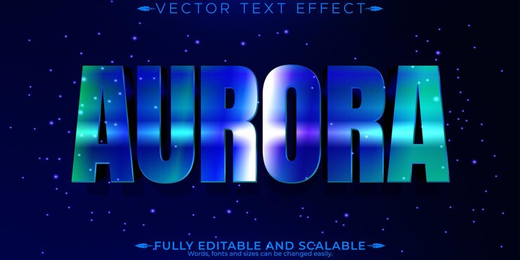 Vector efecto de texto editable de aurora estilo de texto ligero y brillante editable