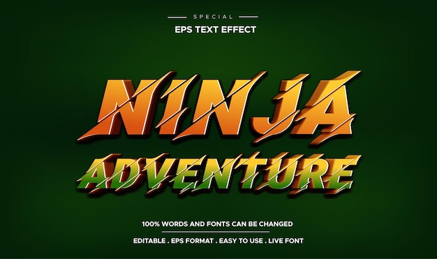 Efecto de texto editable de aventura ninja 3d