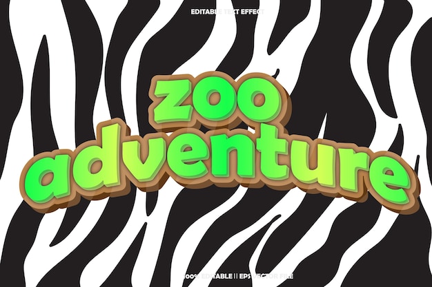 Vector efecto de texto editable de aventura en el zoológico en relieve estilo de dibujos animados