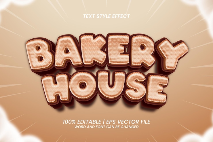 Vector efecto de texto editable bakery house 3d estilo de dibujos animados