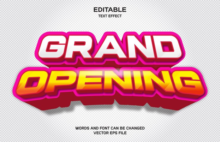 Efecto de texto editable de banner 3d de gran apertura