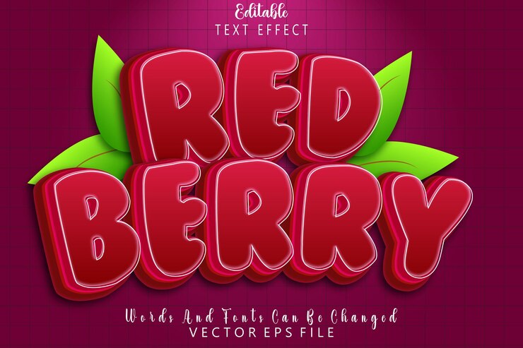 Vector efecto de texto editable de baya roja relieve estilo de dibujos animados