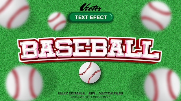 Efecto de texto editable de béisbol vector premium