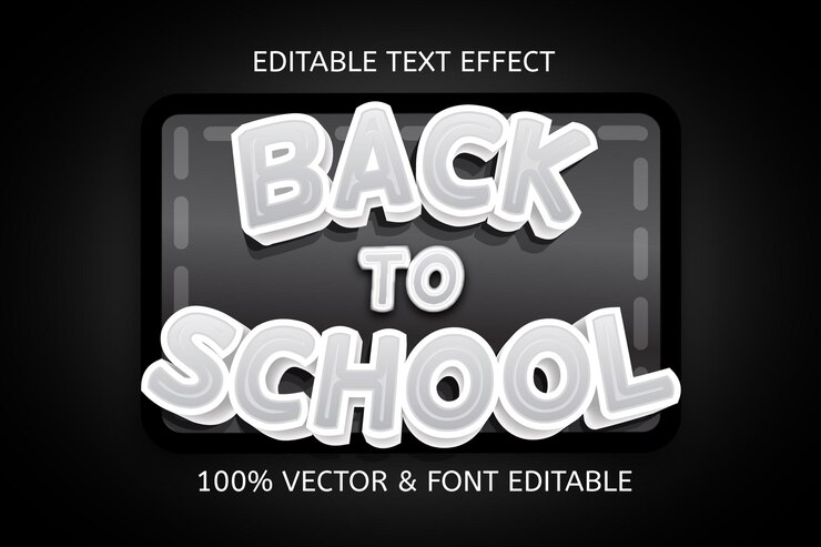 Vector efecto de texto editable en blanco y negro de color de regreso a la escuela