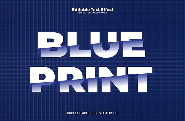 Efecto de texto editable Blue Print en estilo de tendencia moderna