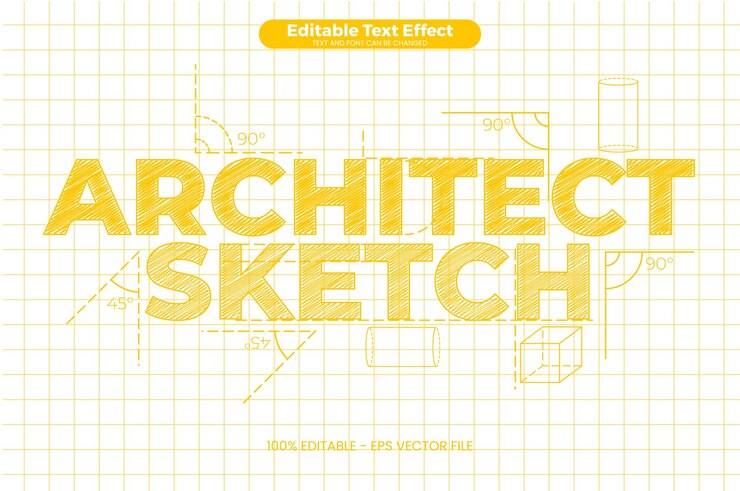 Vector efecto de texto editable de boceto de arquitecto en estilo de tendencia moderna