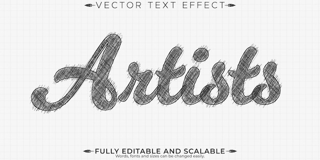 Efecto de texto editable para boceto artista editable y estilo de texto de dibujo