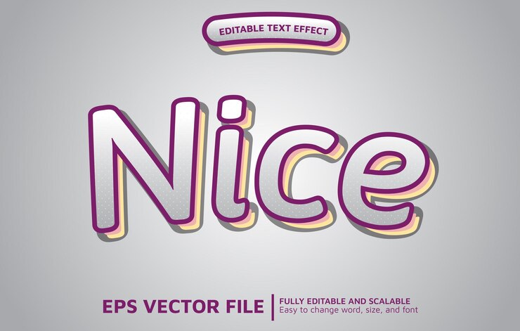 Vector efecto de texto editable con un bonito marco gris suave y morado con sombra rosa y amarilla