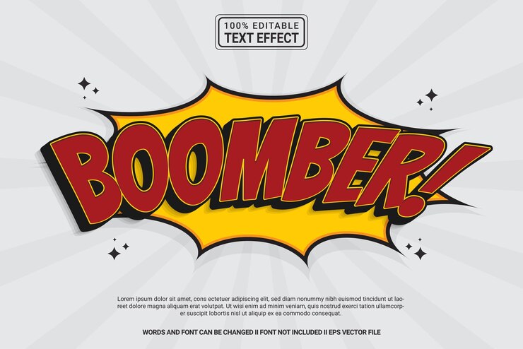 Vector efecto de texto editable boomber 3d plantilla de dibujos animados estilo vector premium moderno