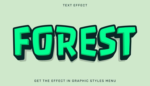 Vector efecto de texto editable de bosque en estilo 3d.