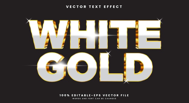 Efecto de texto editable brillante de estilo brillante de oro blanco 3D plantilla