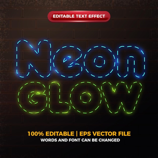 Efecto de texto editable brillante neon glow