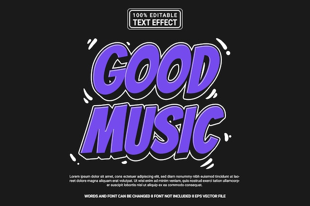 Efecto de texto editable Buena música plantilla de dibujos animados en 3D estilo vector premium moderno