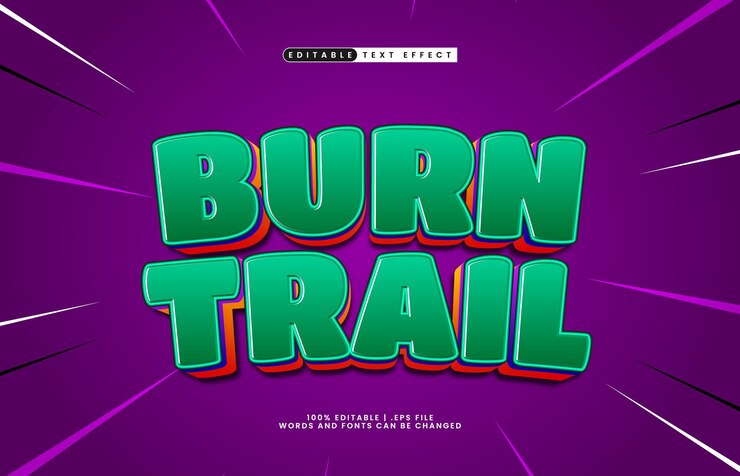 Vector efecto de texto editable de burn trail con un juego y un estilo de texto alegre
