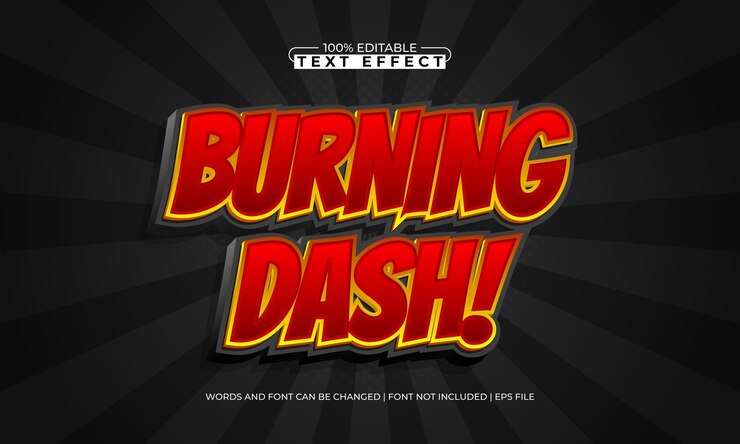 Vector efecto de texto editable de burning dash con un estilo de texto de carrera y fuego