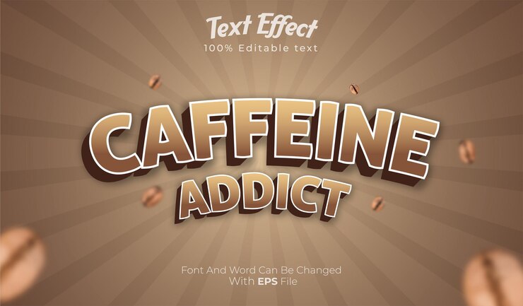 Vector efecto de texto editable de café adicto a la cafeína