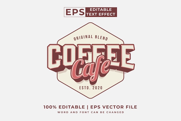 Efecto de texto editable cafe cafe logo 3d estilo vintage premium vector