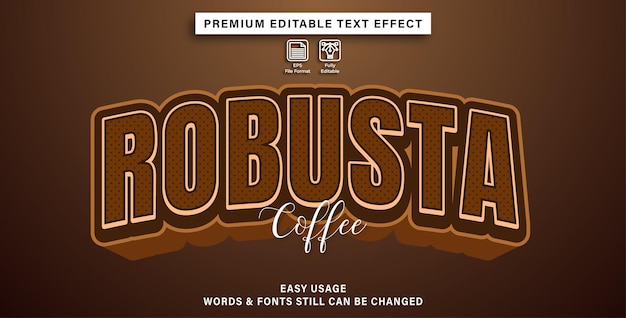 Efecto de texto editable de café Robusta efecto de fuente de estilo gráfico de texto