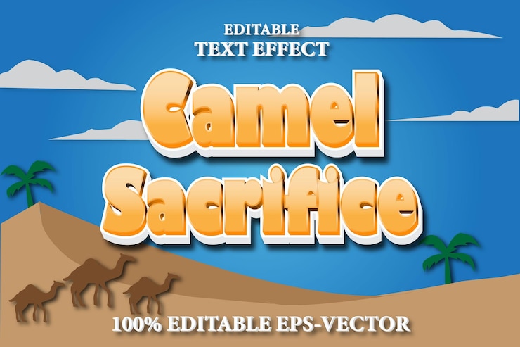 Vector efecto de texto editable camel sacrifice estilo de relieve 3d