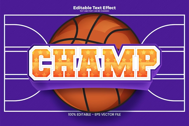 Vector efecto de texto editable de campeón de baloncesto en estilo de tendencia moderna