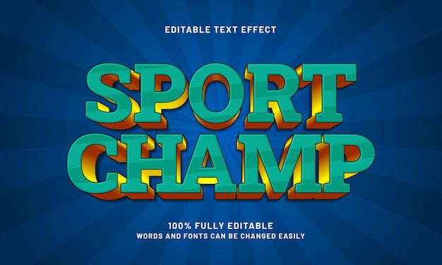 efecto de texto editable de campeón deportivo con un estilo de texto de deporte y patada