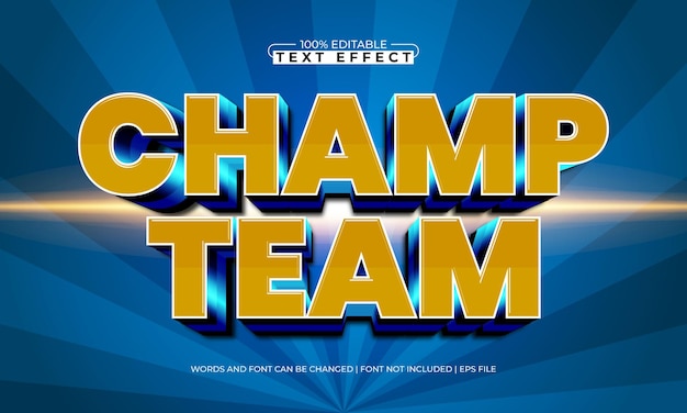 efecto de texto editable de campeón de equipo con un estilo de texto de equipo y deporte