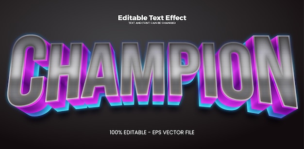 Efecto de texto editable campeón en el estilo de tendencia moderna