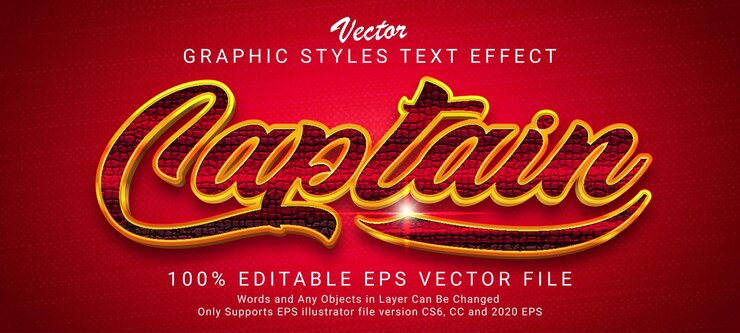 Vector efecto de texto editable capitán oro