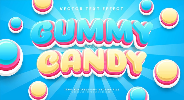 Vector efecto de texto editable de caramelo gomoso adecuado para menú de comida dulce