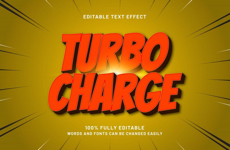 Vector efecto de texto editable de carga turbo en el estilo de texto de velocidad y carrera