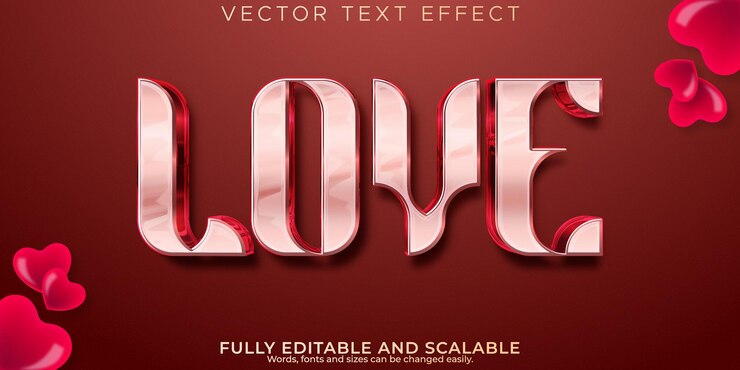 Vector efecto de texto editable cariño amor romance 3d y fuente de amor