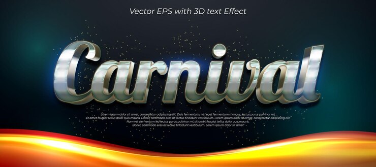 Vector efecto de texto editable de carnaval 3d con estilo cromado