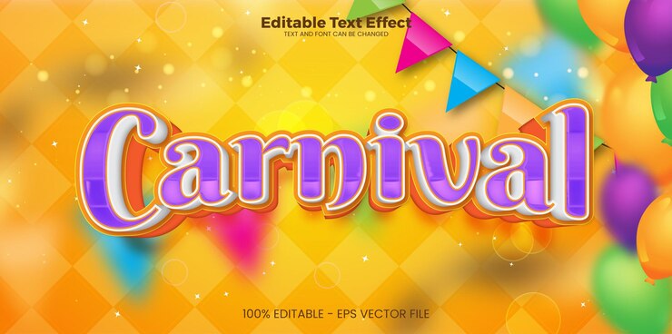 Vector efecto de texto editable de carnaval en estilo de tendencia moderna.