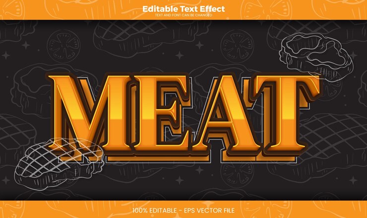 Vector efecto de texto editable de carne en el estilo de la tendencia moderna