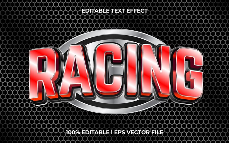 Vector efecto de texto editable de carreras, estilo de fuente de tipografía de letras, texto 3d de juegos para título