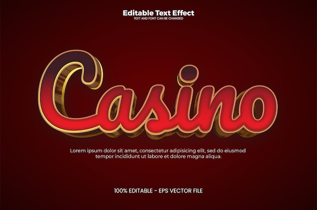 Efecto de texto editable de casino en estilo moderno de tendencia