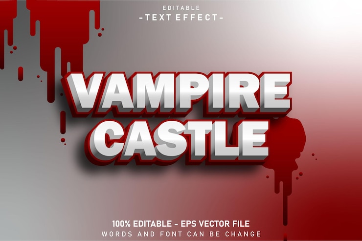 Vector efecto de texto editable castillo vampiro diseño de estilo de relieve 3 d