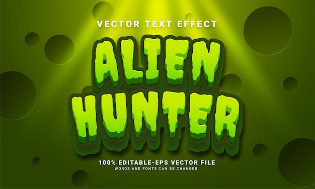 Efecto de texto editable de cazador alienígena adecuado para el tema de la aventura espacial