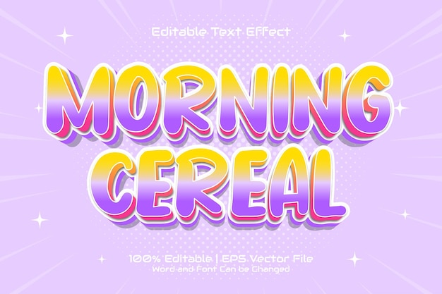 Vector efecto de texto editable de cereales de la mañana estilo de dibujos animados