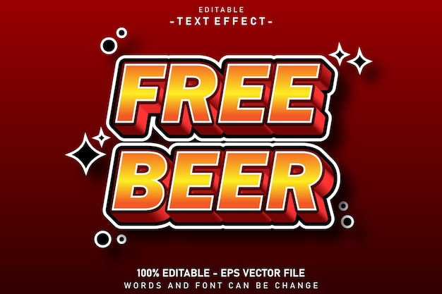 Vector efecto de texto editable de cerveza gratis diseño de estilo de relieve 3d