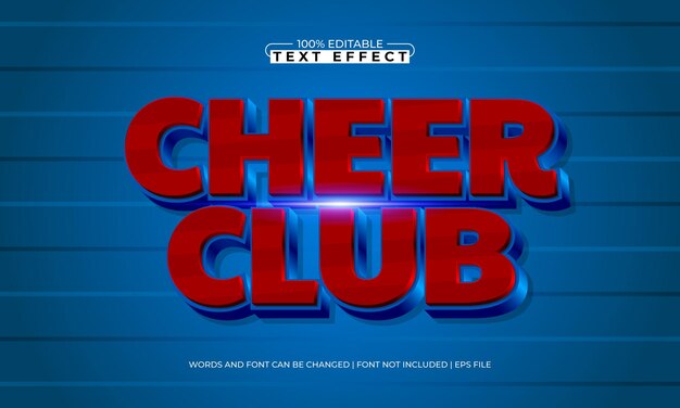 efecto de texto editable de cheer club con un estilo de texto de juego y juego