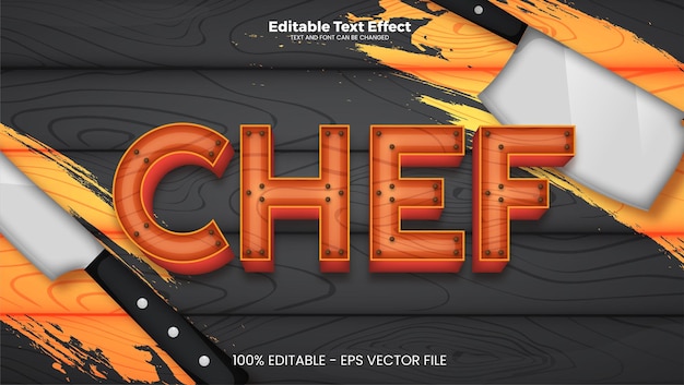 Vector efecto de texto editable de chef en estilo de tendencia moderna