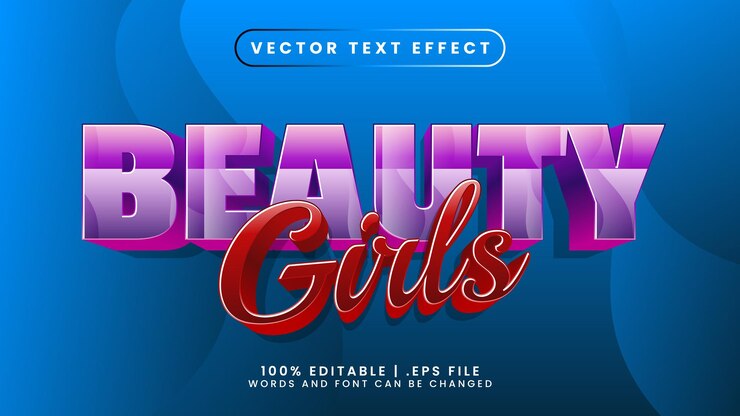 Vector efecto de texto editable de chicas de belleza con estilo de texto rojo y rosa