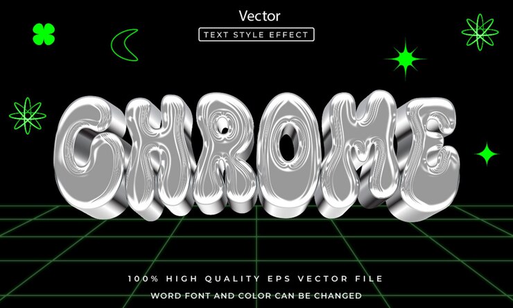 Vector efecto de texto editable en chrome estilo 3d plateado