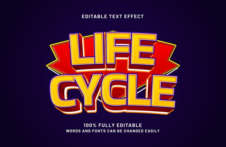 Vector efecto de texto editable del ciclo de vida en un estilo de texto simple y moderno