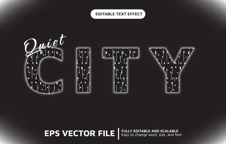 Vector efecto de texto editable con ciudad con estilo de textura ligera y marco claro