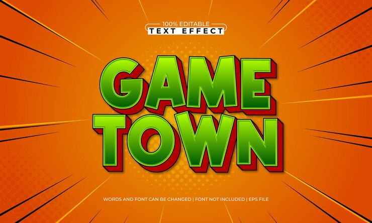 Vector efecto de texto editable de la ciudad del juego con un estilo de texto de juego y niños
