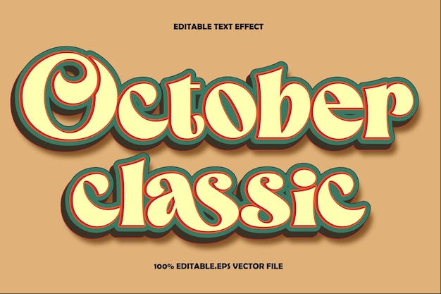 Efecto de texto editable clásico de octubre Estilo degradado en relieve 3D